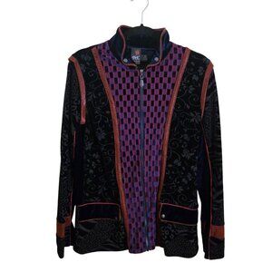 Anac Mixed Media Art To Wear Full Zip velvet Burnout Jacket Mock Neck Size M
